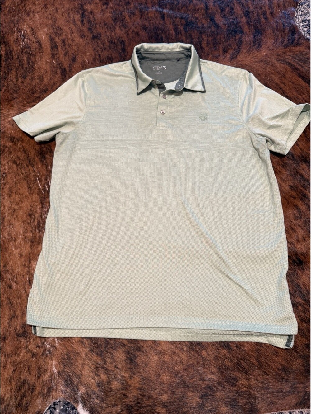 Mens Chaps Short Sleeve Stretch Moisture Wicking Golf Polo Shirt Green Large